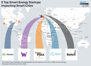 Carte mondiale présentant l'origine géographique des entreprises sélectionnées par Startus Insights